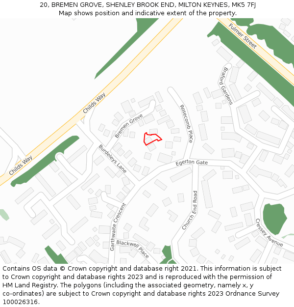 20, BREMEN GROVE, SHENLEY BROOK END, MILTON KEYNES, MK5 7FJ: Location map and indicative extent of plot