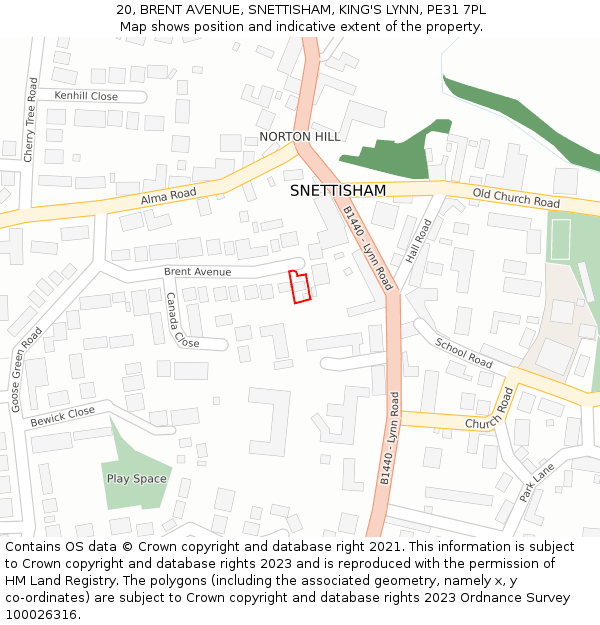 20, BRENT AVENUE, SNETTISHAM, KING'S LYNN, PE31 7PL: Location map and indicative extent of plot