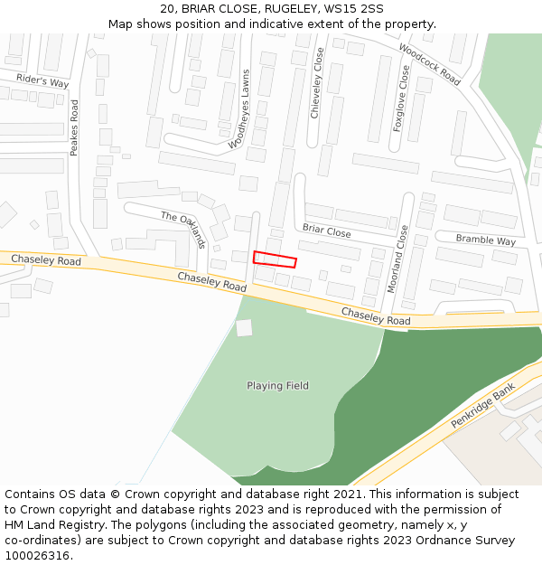 20, BRIAR CLOSE, RUGELEY, WS15 2SS: Location map and indicative extent of plot