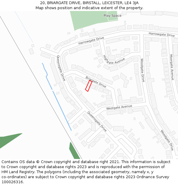 20, BRIARGATE DRIVE, BIRSTALL, LEICESTER, LE4 3JA: Location map and indicative extent of plot