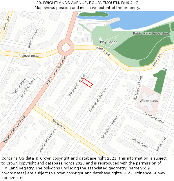 20, BRIGHTLANDS AVENUE, BOURNEMOUTH, BH6 4HG: Location map and indicative extent of plot