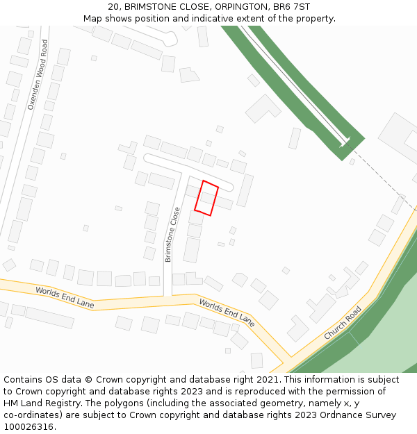 20, BRIMSTONE CLOSE, ORPINGTON, BR6 7ST: Location map and indicative extent of plot