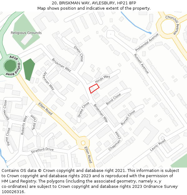 20, BRISKMAN WAY, AYLESBURY, HP21 8FP: Location map and indicative extent of plot