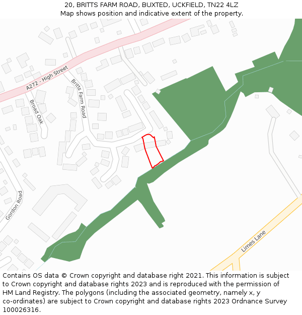20, BRITTS FARM ROAD, BUXTED, UCKFIELD, TN22 4LZ: Location map and indicative extent of plot