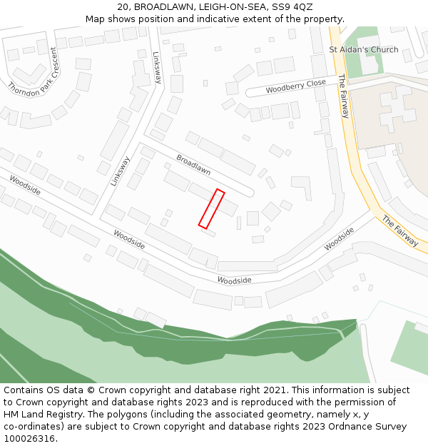 20, BROADLAWN, LEIGH-ON-SEA, SS9 4QZ: Location map and indicative extent of plot