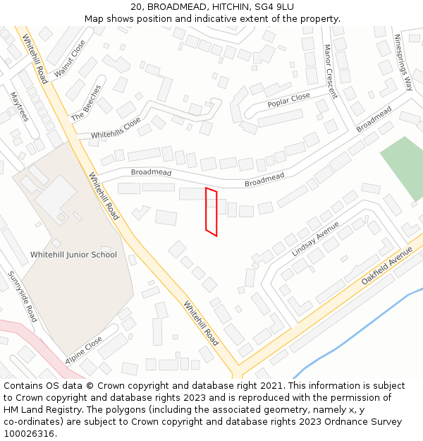 20, BROADMEAD, HITCHIN, SG4 9LU: Location map and indicative extent of plot