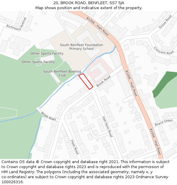 20, BROOK ROAD, BENFLEET, SS7 5JA: Location map and indicative extent of plot