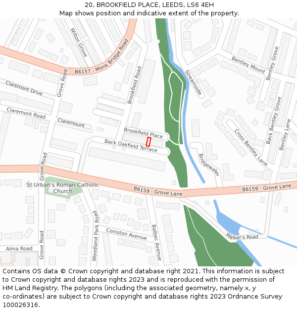 20, BROOKFIELD PLACE, LEEDS, LS6 4EH: Location map and indicative extent of plot