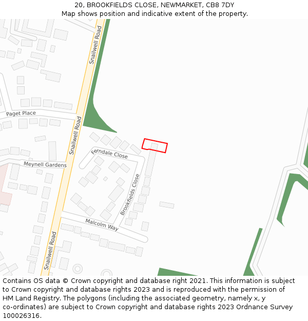 20, BROOKFIELDS CLOSE, NEWMARKET, CB8 7DY: Location map and indicative extent of plot