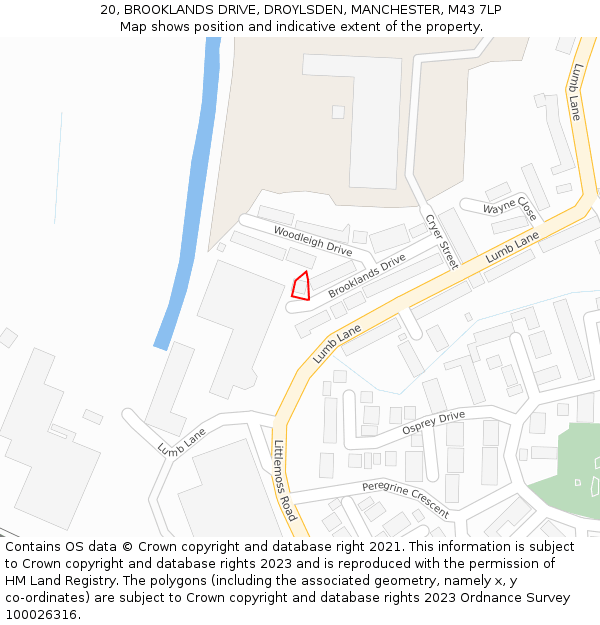 20, BROOKLANDS DRIVE, DROYLSDEN, MANCHESTER, M43 7LP: Location map and indicative extent of plot