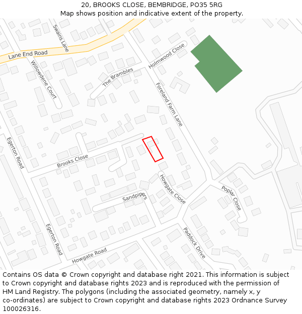 20, BROOKS CLOSE, BEMBRIDGE, PO35 5RG: Location map and indicative extent of plot