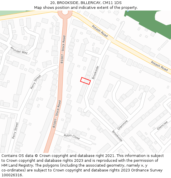 20, BROOKSIDE, BILLERICAY, CM11 1DS: Location map and indicative extent of plot
