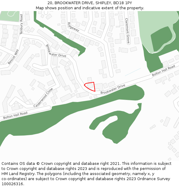 20, BROOKWATER DRIVE, SHIPLEY, BD18 1PY: Location map and indicative extent of plot