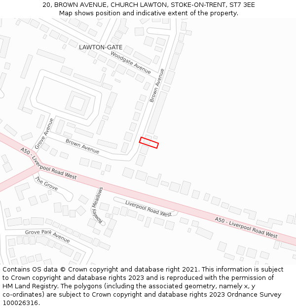 20, BROWN AVENUE, CHURCH LAWTON, STOKE-ON-TRENT, ST7 3EE: Location map and indicative extent of plot