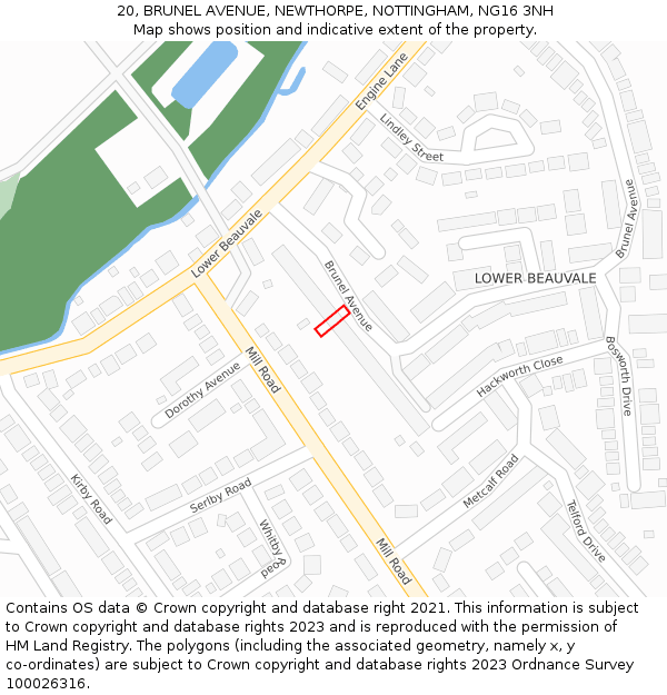 20, BRUNEL AVENUE, NEWTHORPE, NOTTINGHAM, NG16 3NH: Location map and indicative extent of plot