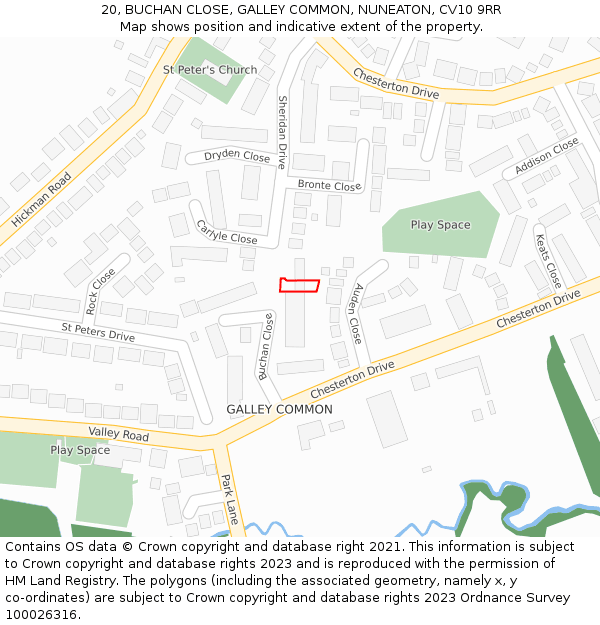 20, BUCHAN CLOSE, GALLEY COMMON, NUNEATON, CV10 9RR: Location map and indicative extent of plot