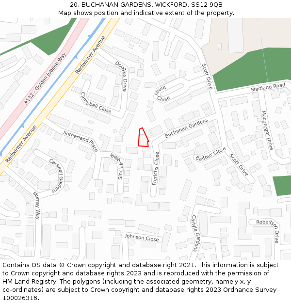 20, BUCHANAN GARDENS, WICKFORD, SS12 9QB: Location map and indicative extent of plot
