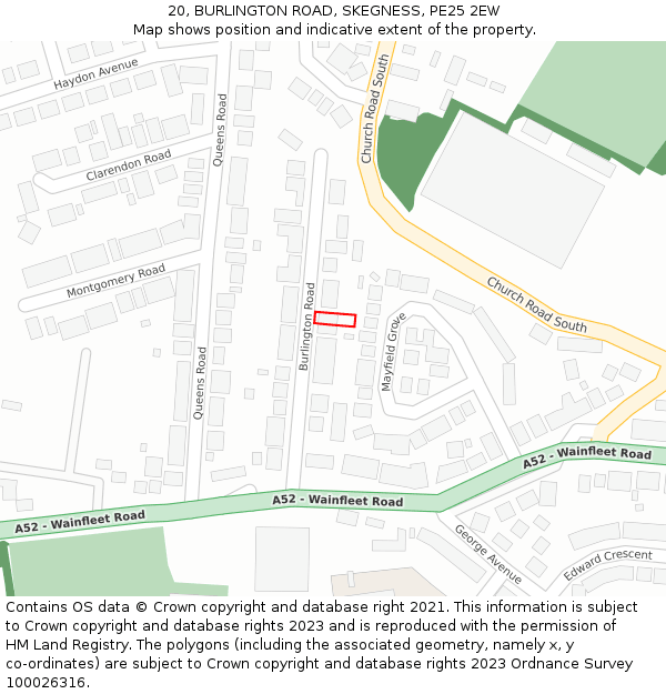 20, BURLINGTON ROAD, SKEGNESS, PE25 2EW: Location map and indicative extent of plot