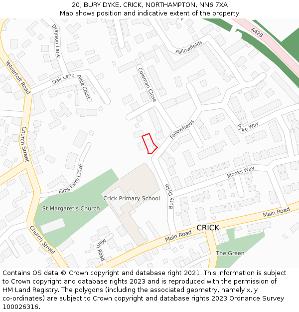 20, BURY DYKE, CRICK, NORTHAMPTON, NN6 7XA: Location map and indicative extent of plot