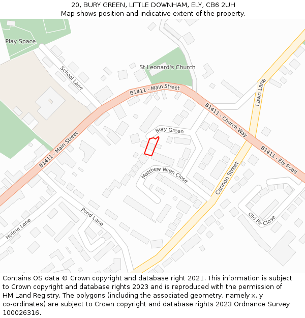 20, BURY GREEN, LITTLE DOWNHAM, ELY, CB6 2UH: Location map and indicative extent of plot
