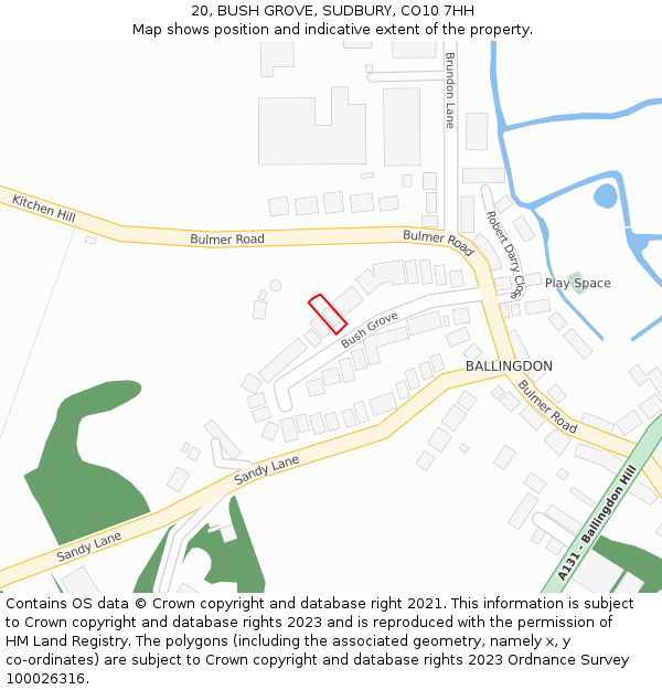 20, BUSH GROVE, SUDBURY, CO10 7HH: Location map and indicative extent of plot