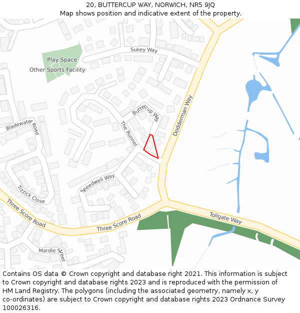 20, BUTTERCUP WAY, NORWICH, NR5 9JQ: Location map and indicative extent of plot