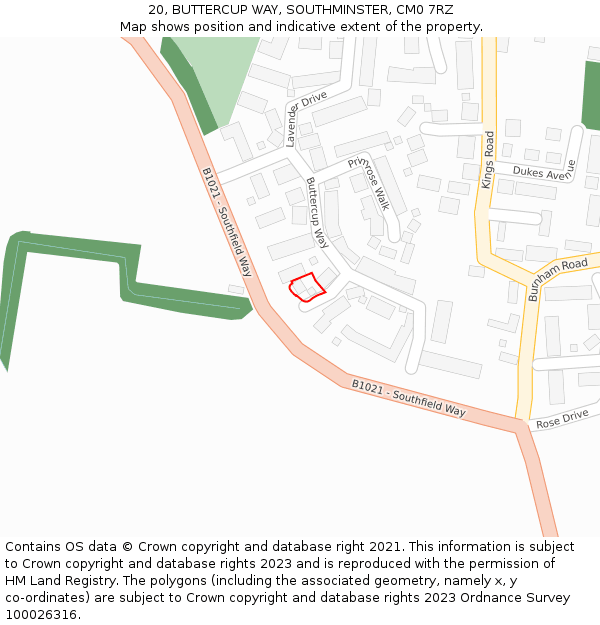 20, BUTTERCUP WAY, SOUTHMINSTER, CM0 7RZ: Location map and indicative extent of plot