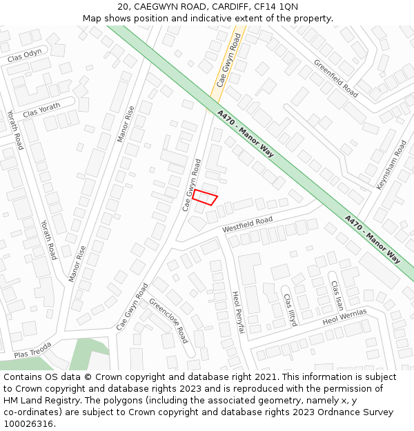 20, CAEGWYN ROAD, CARDIFF, CF14 1QN: Location map and indicative extent of plot