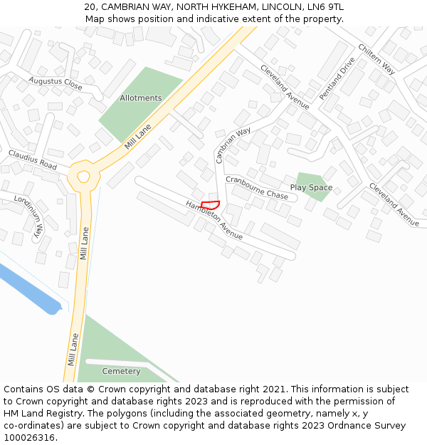 20, CAMBRIAN WAY, NORTH HYKEHAM, LINCOLN, LN6 9TL: Location map and indicative extent of plot