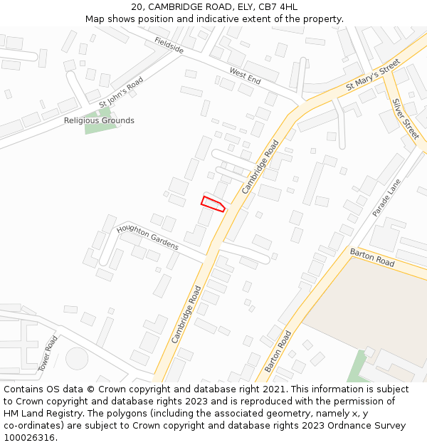 20, CAMBRIDGE ROAD, ELY, CB7 4HL: Location map and indicative extent of plot