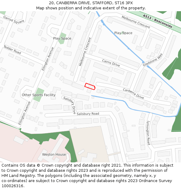 20, CANBERRA DRIVE, STAFFORD, ST16 3PX: Location map and indicative extent of plot
