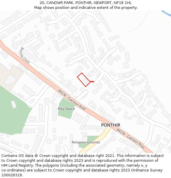20, CANDWR PARK, PONTHIR, NEWPORT, NP18 1HL: Location map and indicative extent of plot