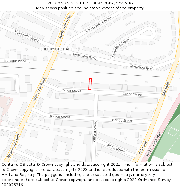 20, CANON STREET, SHREWSBURY, SY2 5HG: Location map and indicative extent of plot