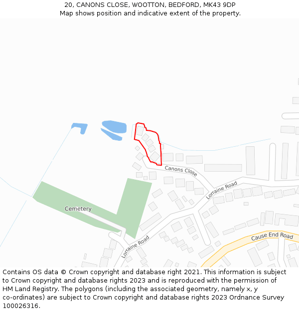 20, CANONS CLOSE, WOOTTON, BEDFORD, MK43 9DP: Location map and indicative extent of plot