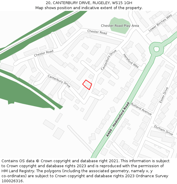 20, CANTERBURY DRIVE, RUGELEY, WS15 1GH: Location map and indicative extent of plot