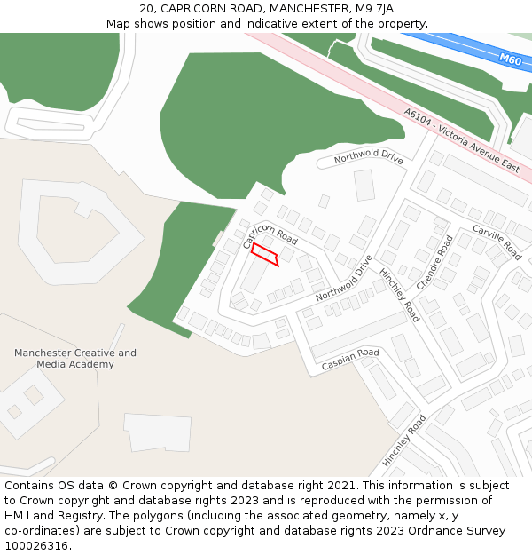 20, CAPRICORN ROAD, MANCHESTER, M9 7JA: Location map and indicative extent of plot