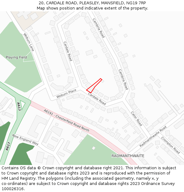 20, CARDALE ROAD, PLEASLEY, MANSFIELD, NG19 7RP: Location map and indicative extent of plot
