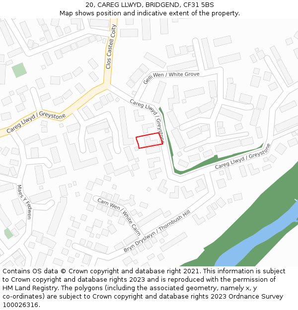 20, CAREG LLWYD, BRIDGEND, CF31 5BS: Location map and indicative extent of plot