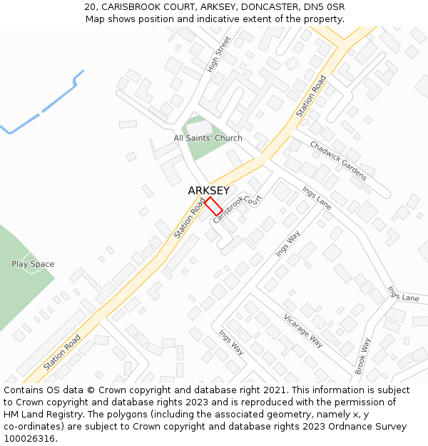20, CARISBROOK COURT, ARKSEY, DONCASTER, DN5 0SR: Location map and indicative extent of plot