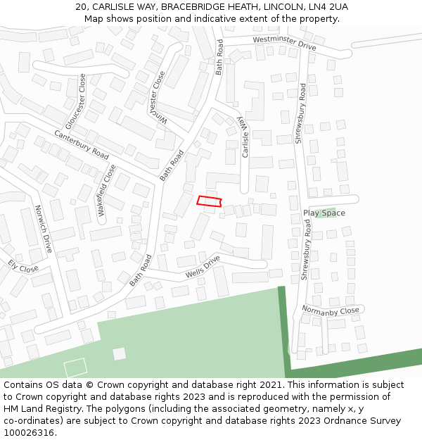 20, CARLISLE WAY, BRACEBRIDGE HEATH, LINCOLN, LN4 2UA: Location map and indicative extent of plot