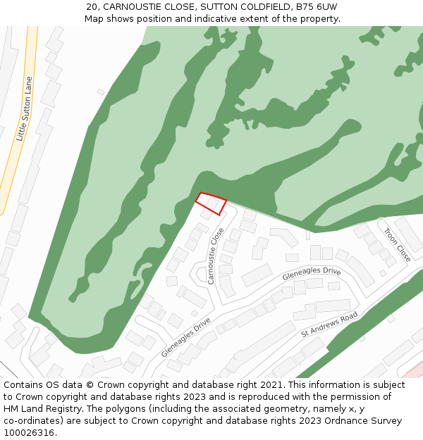 20, CARNOUSTIE CLOSE, SUTTON COLDFIELD, B75 6UW: Location map and indicative extent of plot