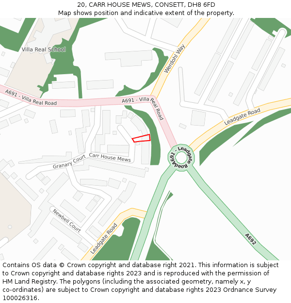 20, CARR HOUSE MEWS, CONSETT, DH8 6FD: Location map and indicative extent of plot