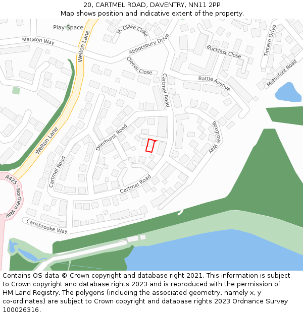 20, CARTMEL ROAD, DAVENTRY, NN11 2PP: Location map and indicative extent of plot