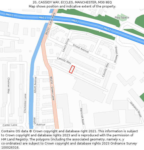 20, CASSIDY WAY, ECCLES, MANCHESTER, M30 8EQ: Location map and indicative extent of plot