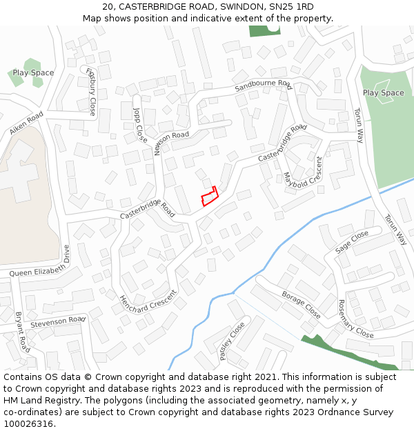 20, CASTERBRIDGE ROAD, SWINDON, SN25 1RD: Location map and indicative extent of plot