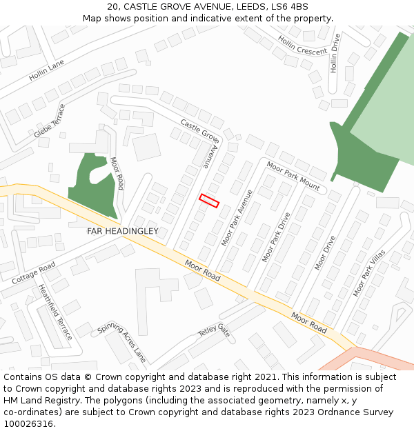 20, CASTLE GROVE AVENUE, LEEDS, LS6 4BS: Location map and indicative extent of plot