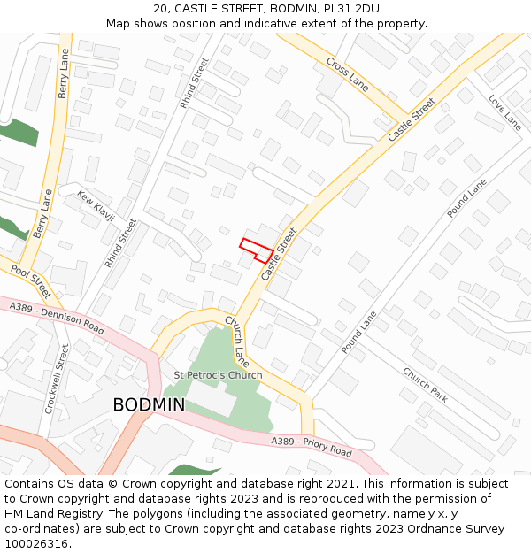 20, CASTLE STREET, BODMIN, PL31 2DU: Location map and indicative extent of plot