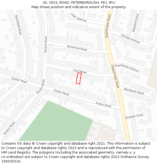 20, CECIL ROAD, PETERBOROUGH, PE1 3PU: Location map and indicative extent of plot