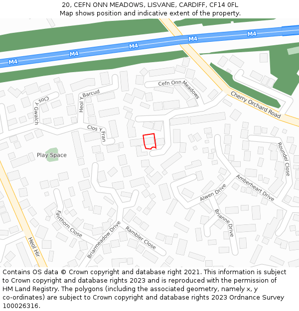 20, CEFN ONN MEADOWS, LISVANE, CARDIFF, CF14 0FL: Location map and indicative extent of plot
