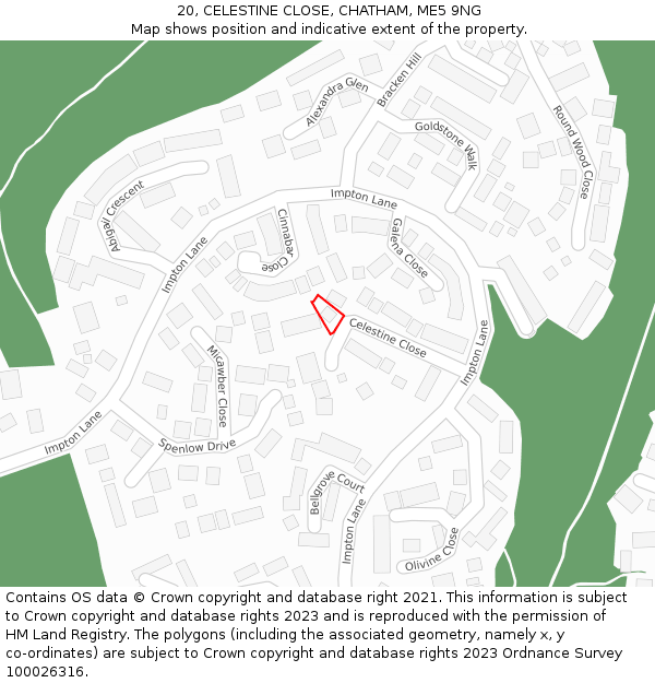 20, CELESTINE CLOSE, CHATHAM, ME5 9NG: Location map and indicative extent of plot